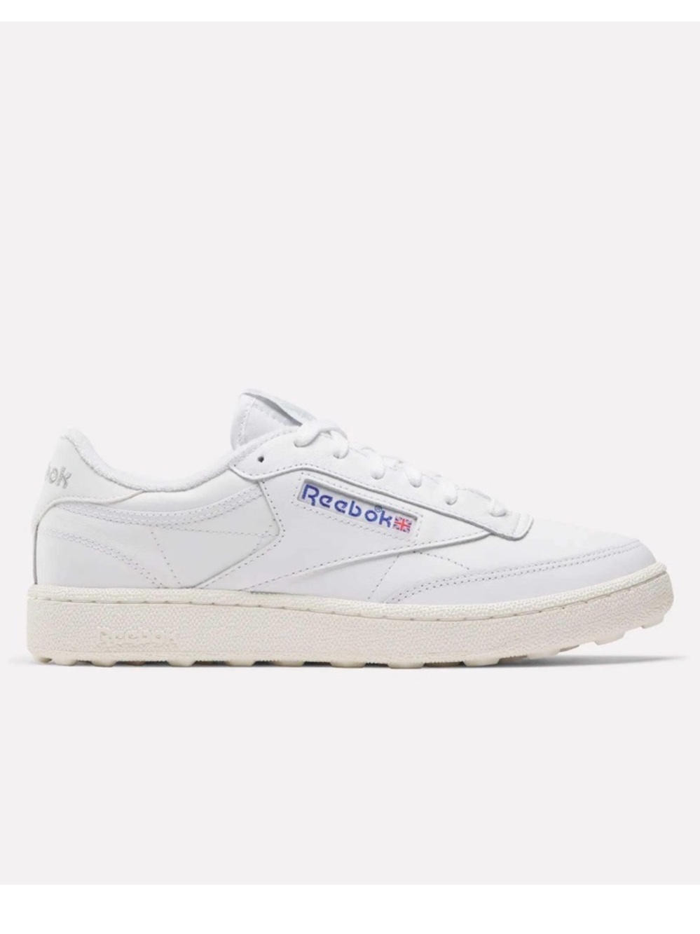 Men’s Reebok White Leather Low-Top Sneaker with Blue Logo